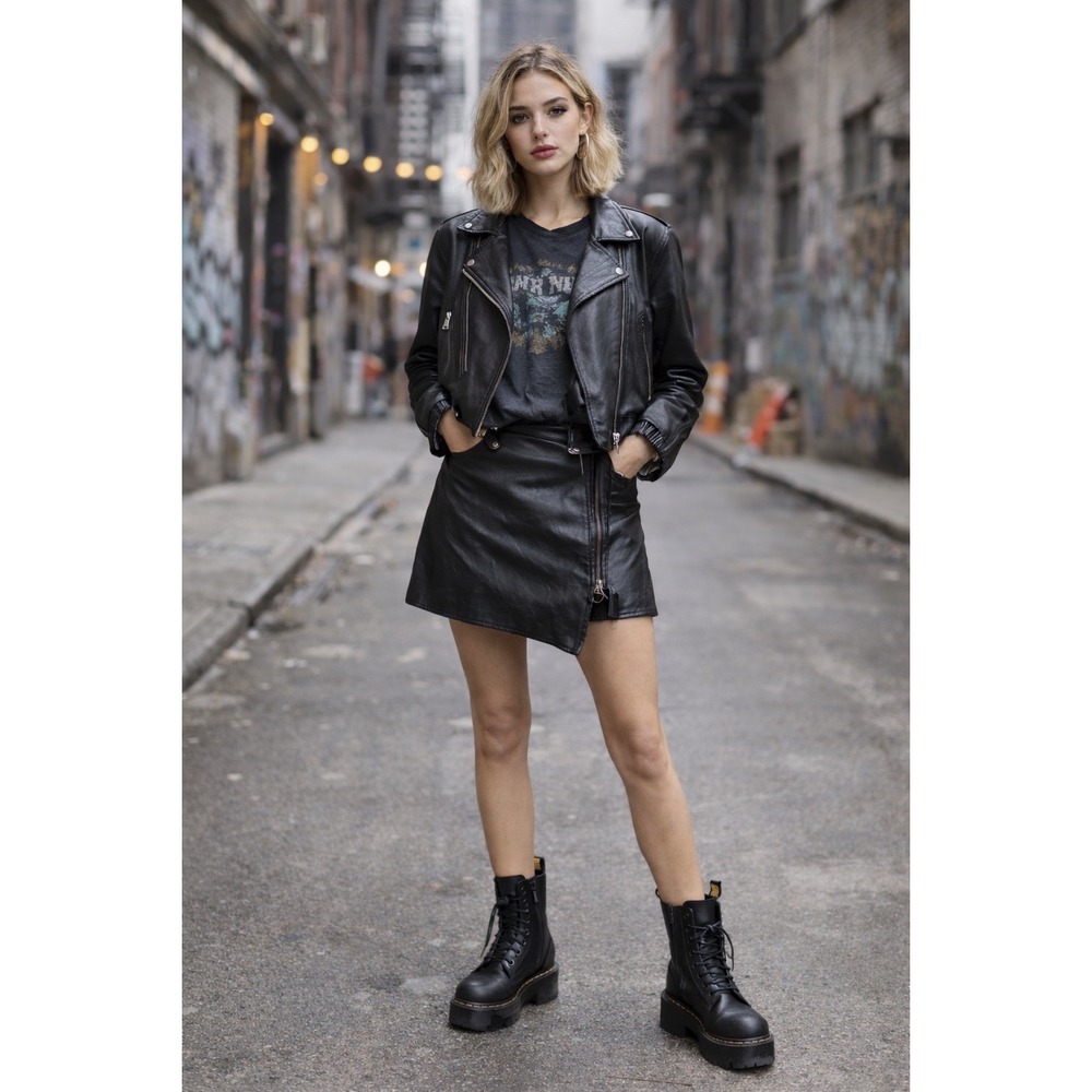 Illia Leather Mini Skirt Womens 4 Black‎ Asymmetrical Zip Punk Grunge Edgy NWT